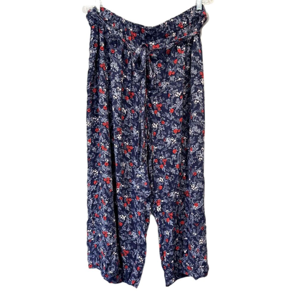 Terra & Sky Pants Wide Leg Blue Floral Tie Waist Boho Resort Plus Women sz 3X